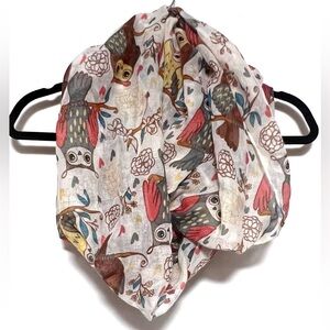 Sheer Lightweight Owl Print Infinity Scarf Floral Colorful Casual Boho Office